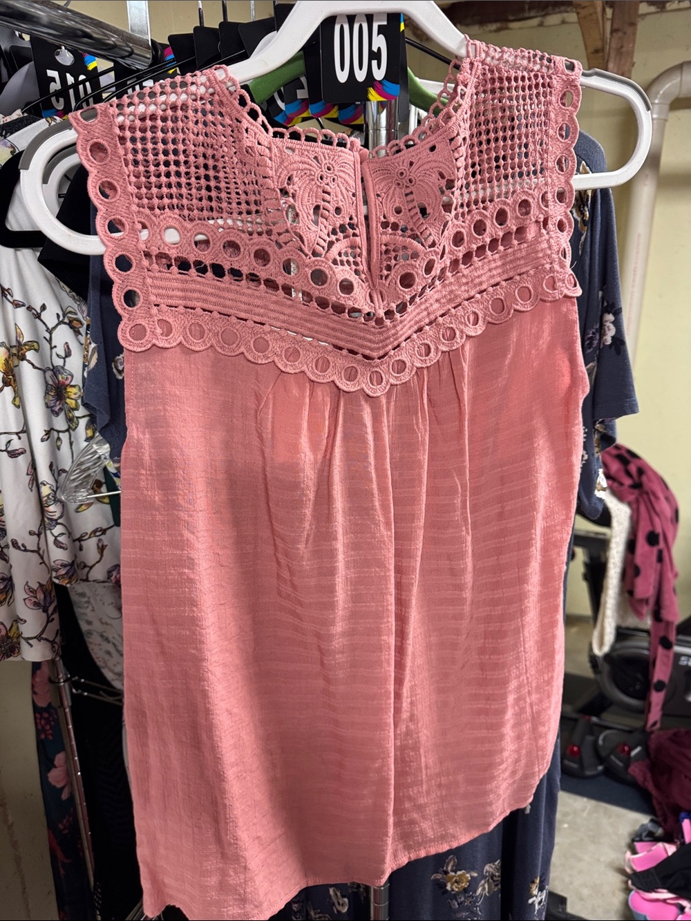 Sleeveless Crochet Yoke Camisole in Dusty Pink - Picture 2 of 3